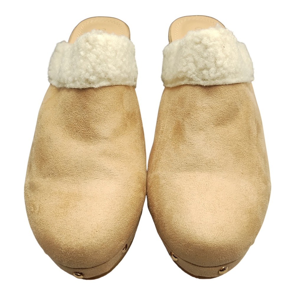 Chase & Chloe Woody Platform Clogs Womens US Size 9 Beige White Studded‎ Slip On